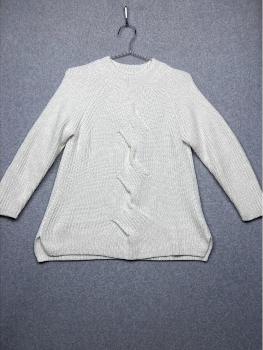 J Jill Chenille Sweater S Petite Cream Center Cable Knit Cozy Pullover Boho